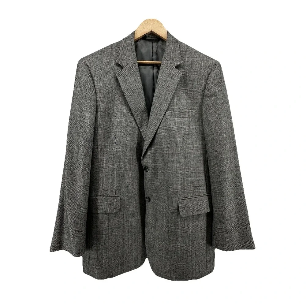 Jos A Bank Signature Collection Blazer 42R Gray Silk Camelhair Glen Check Jacket